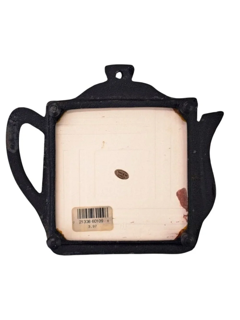 Vintage Wildflowers Of Washington Cast Iron Teapot Trivet With Ceramic Tile Pot